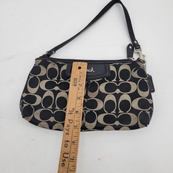 Coach Signature Black and Tan Wristlet Bag - Picture 3 of 4